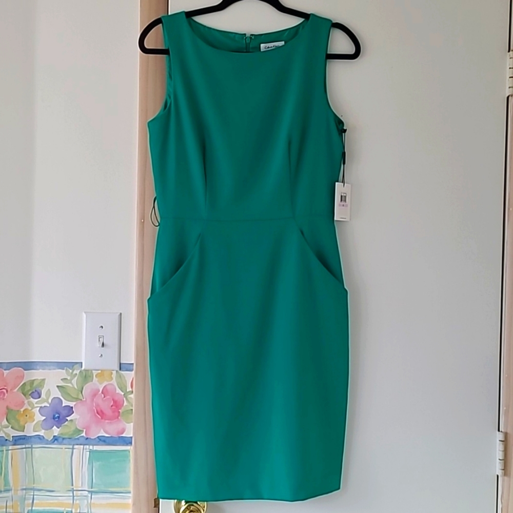 Calvin Klein sheath dress w/belt, NWT, Size 6, Kelly Green